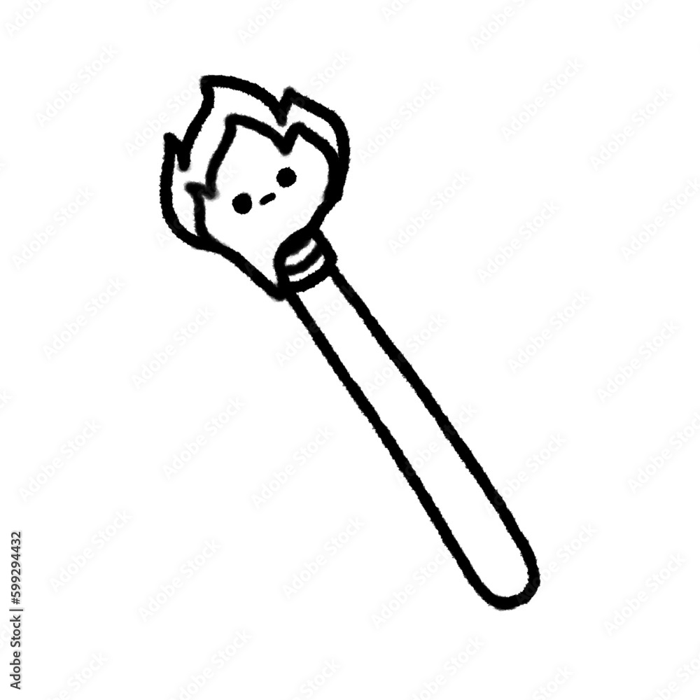 Hand-drawn Cute line torch, fire, campfire, object, Camping character design in doodle style with face Hand-drawn Cute line torch, fire, campfire, object, Camping character design in doodle style with face