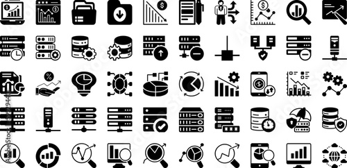 Data Icon Set Isolated Silhouette Solid Icons With Icon, Vector, Computer, Set, Symbol, Data, Technology Infographic Simple Vector Illustration