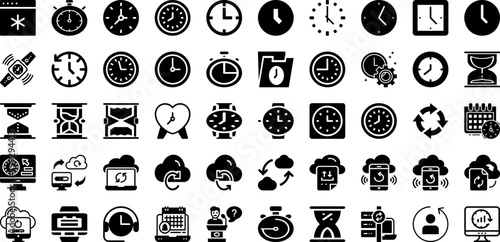 Date Icon Set Isolated Silhouette Solid Icons With Time, Calendar, Icon, Symbol, Date, Business, Sign Infographic Simple Vector Illustration