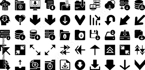 Down Icon Set Isolated Silhouette Solid Icons With Sign, Up, Icon, Web, Down, Line, Symbol Infographic Simple Vector Illustration