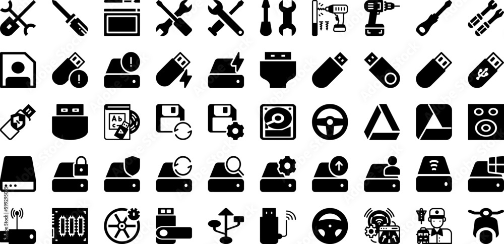 Drive Icon Set Isolated Silhouette Solid Icons With Drive, Auto, Vehicle, Icon, Vector, Car, Symbol Infographic Simple Vector Illustration