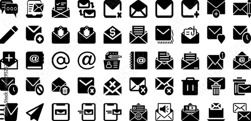 Email Icon Set Isolated Silhouette Solid Icons With Message, Web, Mail, Email, Icon, Sign, Contact Infographic Simple Vector Illustration