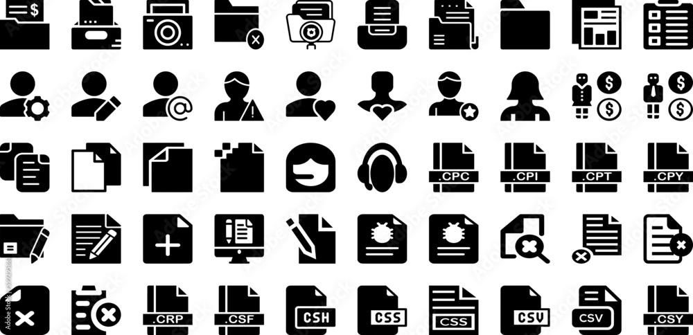 File Icon Set Isolated Silhouette Solid Icons With Document, Business, Vector, Sign, File, Icon, Set Infographic Simple Vector Illustration