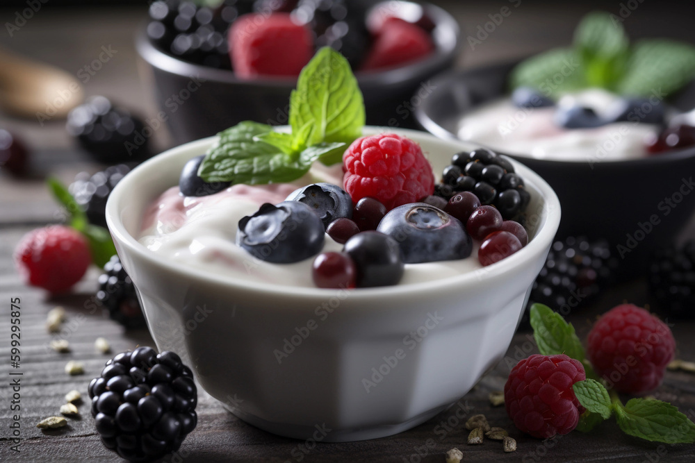 yogurt with berries. Healthy food and breakfast. AI Generated yogurt with berries. Healthy food and breakfast. AI Generated