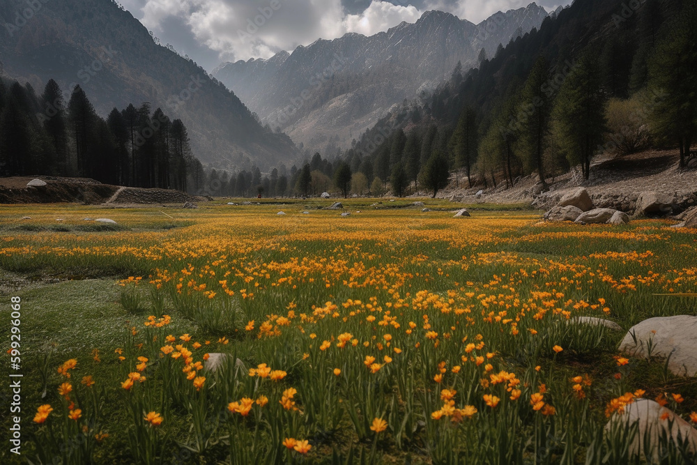 saffron valley. Beautiful landscape. AI Generated