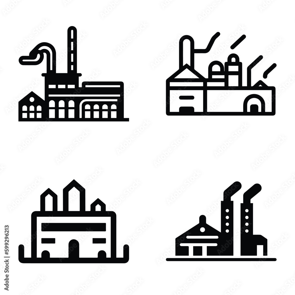 Factory Flat Icon Set Isolated On White Background Factory Flat Icon Set Isolated On White Background