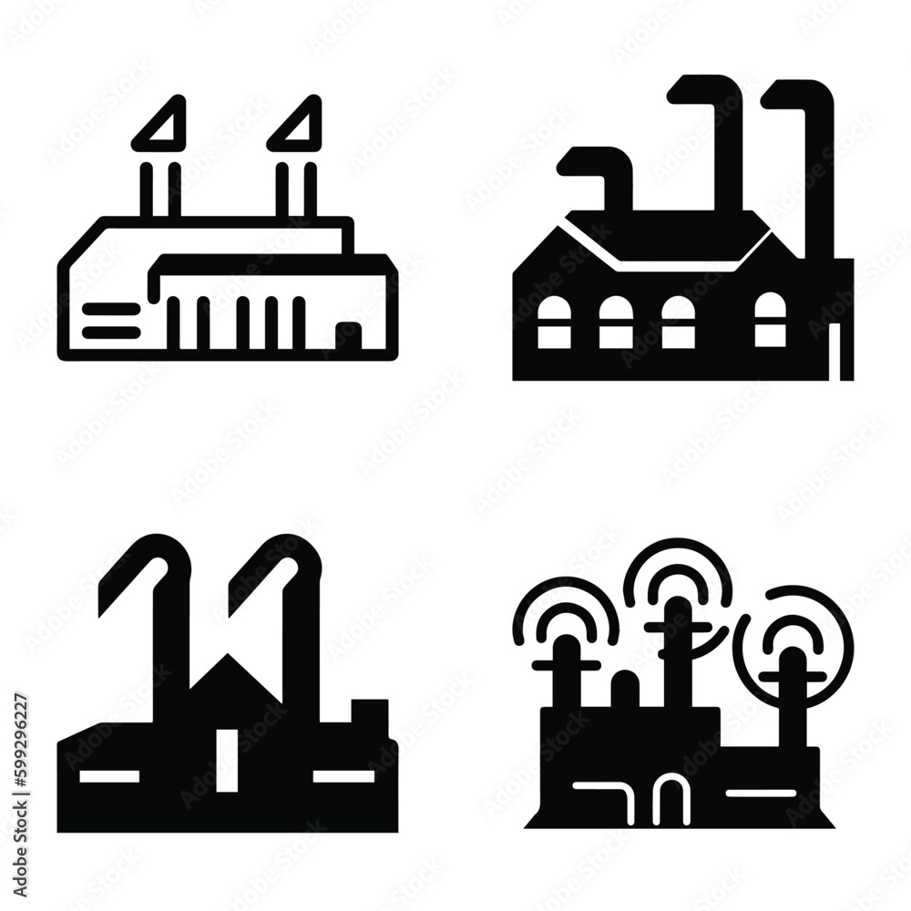 Factory Flat Icon Set Isolated On White Background