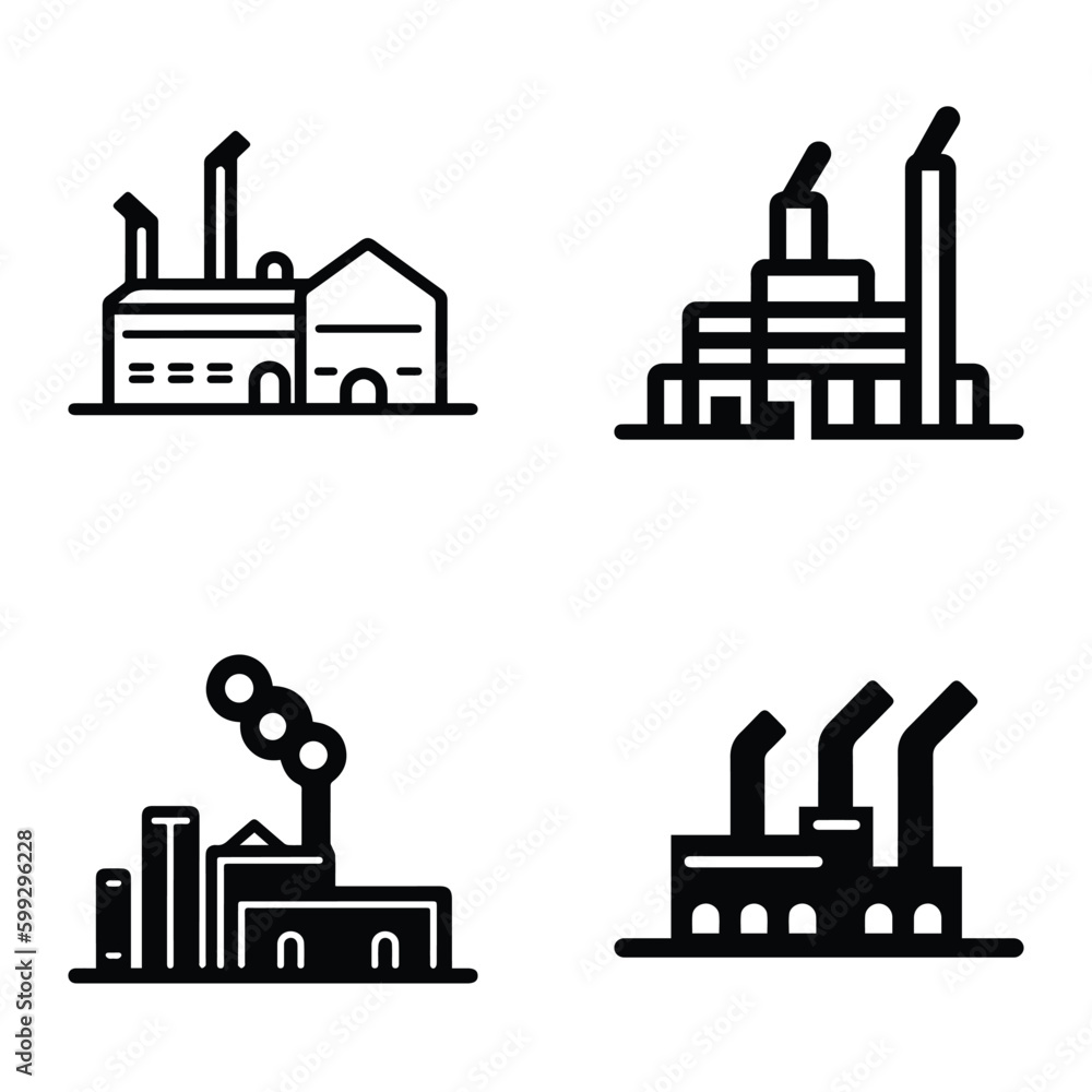 Factory Flat Icon Set Isolated On White Background Factory Flat Icon Set Isolated On White Background