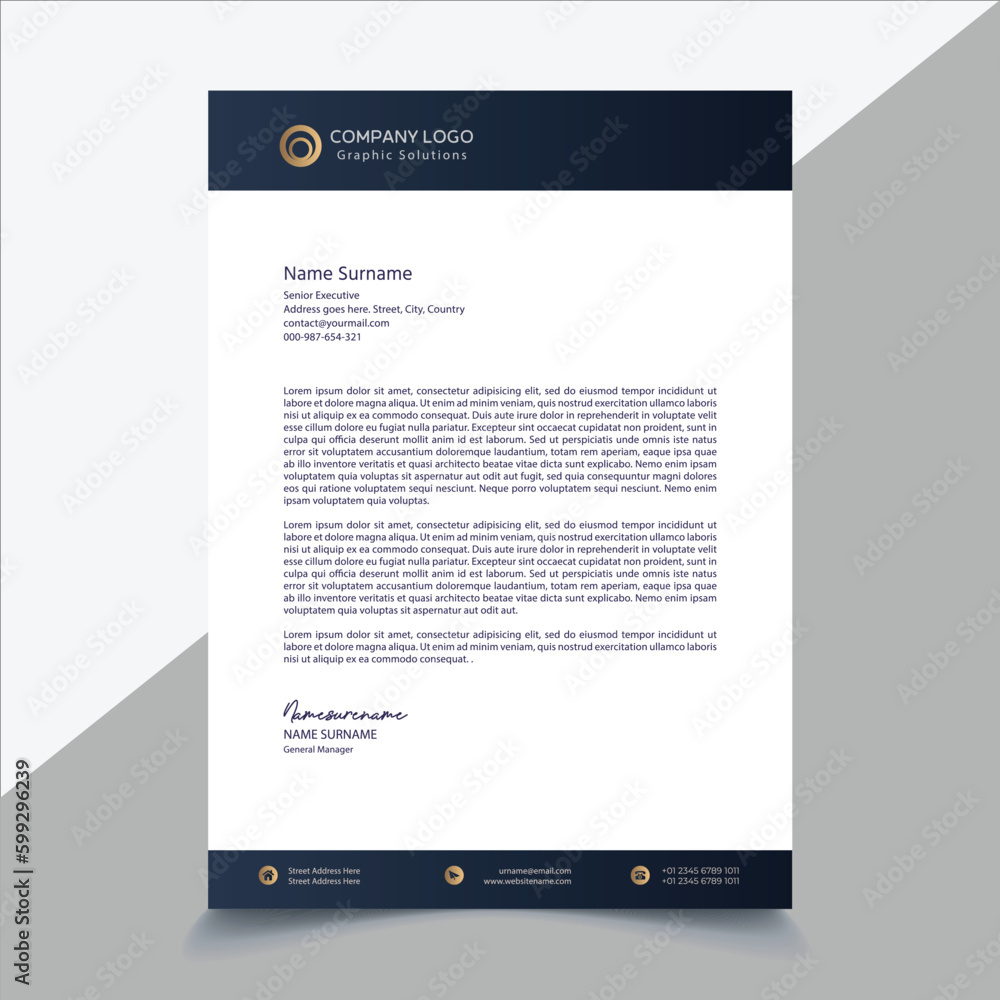 Elegant corporate modern letterhead design template - Navy-Gold ...