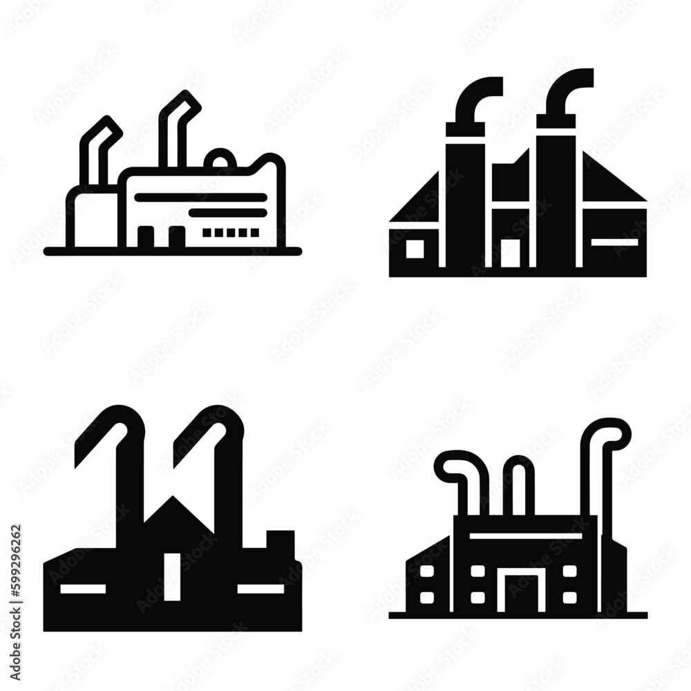 Obraz premium Factory Flat Icon Set Isolated On White Background