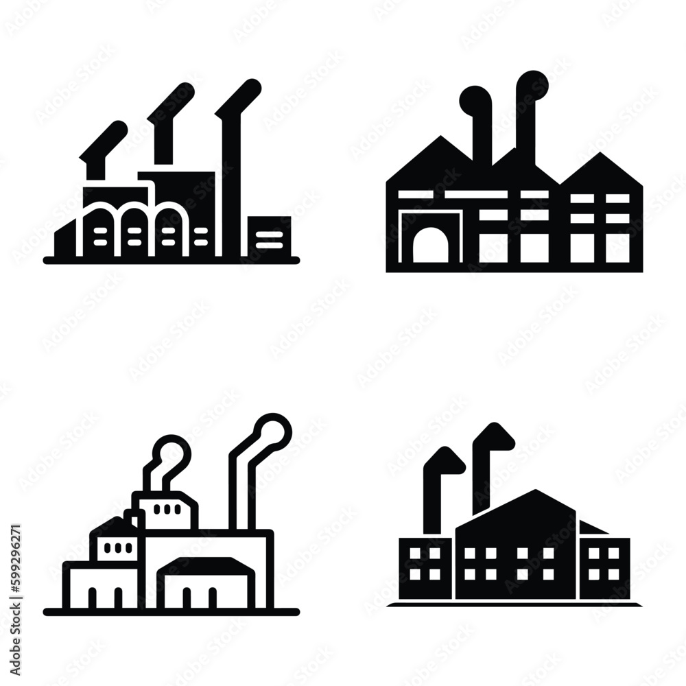 Obraz premium Factory Flat Icon Set Isolated On White Background