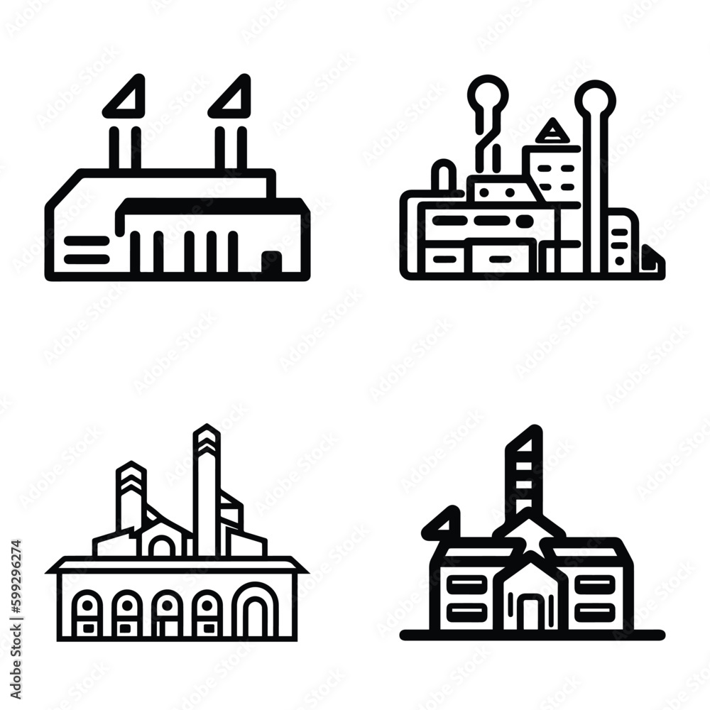 Factory Flat Icon Set Isolated On White Background Factory Flat Icon Set Isolated On White Background