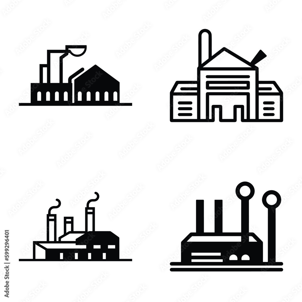 Obraz premium Factory Flat Icon Set Isolated On White Background