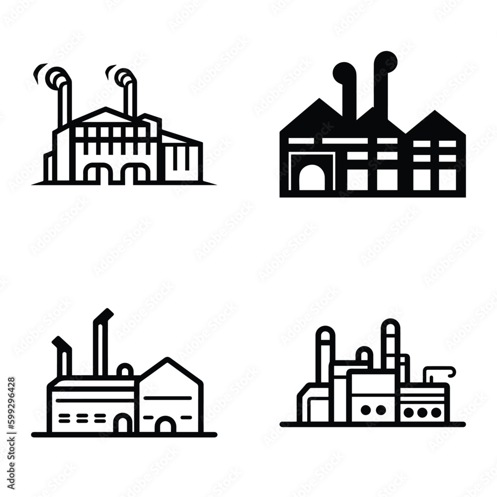 Obraz premium Factory Flat Icon Set Isolated On White Background