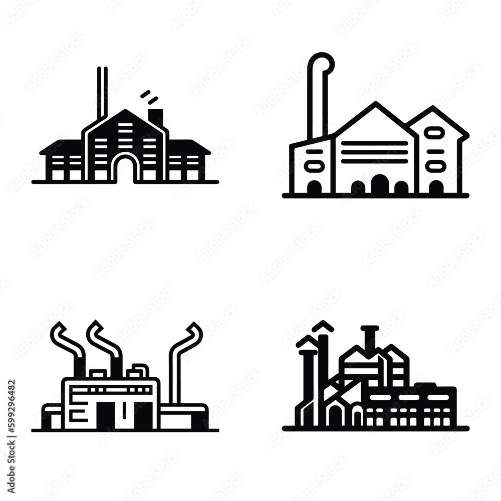 Fototapeta premium Factory Flat Icon Set Isolated On White Background