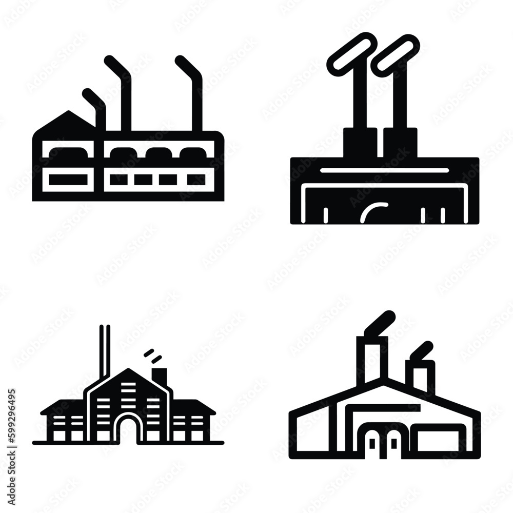 Factory Flat Icon Set Isolated On White Background