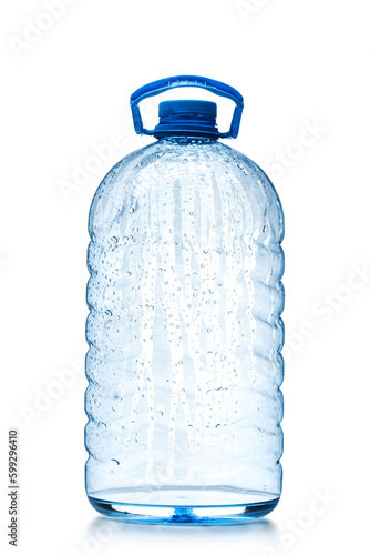 Photography one five liter plastic water bottle with blue cap isolated on white backgroubd