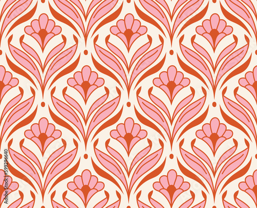 Damask organic leaves seamless pattern. Vector retro style background print. Decorative flower texture.