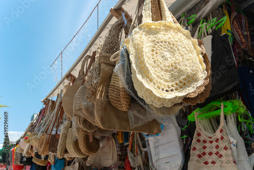 Various bags for sale at one of the souvernir shops in the popular island destination of Boracay. photo