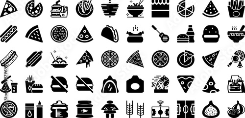 Food Icon Set Isolated Silhouette Solid Icons With Set, Menu, Restaurant, Vector, Food, Line, Icon Infographic Simple Vector Illustration