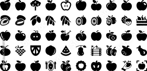 Fruit Icon Set Isolated Silhouette Solid Icons With Icon, Apple, Symbol, Vector, Illustration, Fresh, Food Infographic Simple Vector Illustration