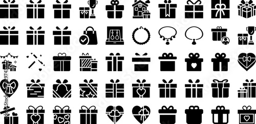 Gift Icon Set Isolated Silhouette Solid Icons With Birthday, Icon, Present, Vector, Gift, Package, Box Infographic Simple Vector Illustration