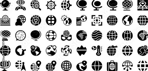 Globe Icon Set Isolated Silhouette Solid Icons With Globe, World, Icon, Map, Global, Earth, Planet Infographic Simple Vector Illustration