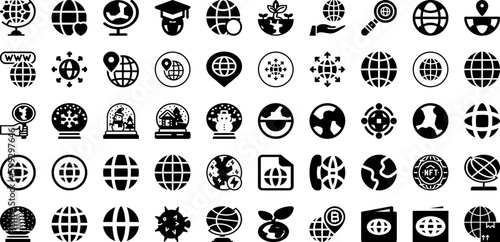 Globe Icon Set Isolated Silhouette Solid Icons With Map, Planet, Earth, Global, Icon, Globe, World Infographic Simple Vector Illustration