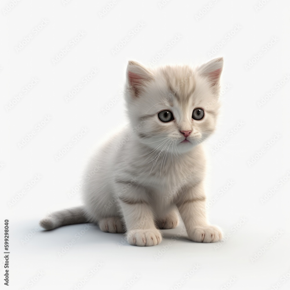 cat, kitten, animal, pet, isolated, domestic, feline, fur, white, cute, kitty, tabby, mammal, sitting, adorable, young, eyes, gray, pets, looking, one, grey, paw, portrait, breed