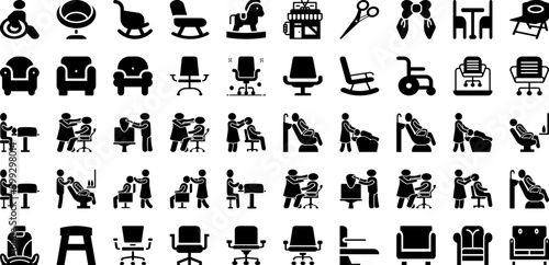 Hair Icon Set Isolated Silhouette Solid Icons With Care, Skin, Hair, Beauty, Icon, Treatment, Vector Infographic Simple Vector Illustration