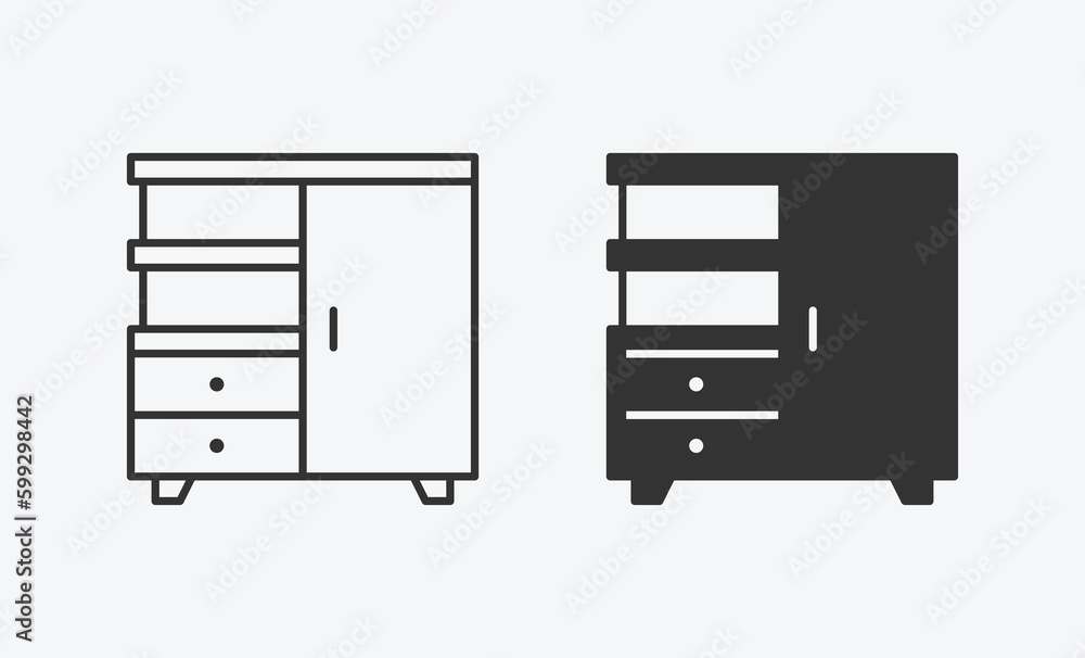 vector illustration of cupboard isolated icon set. wardrobe flat symbol. linear and filled style flat furniture sign for mobile concept and web design vector illustration of cupboard isolated icon set. wardrobe flat symbol. linear and filled style flat furniture sign for mobile concept and web design