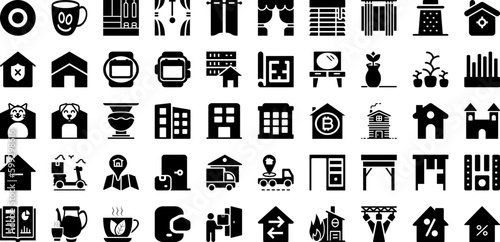 Home Icon Set Isolated Silhouette Solid Icons With Icon, Vector, House, Sign, Business, Home, Symbol Infographic Simple Vector Illustration