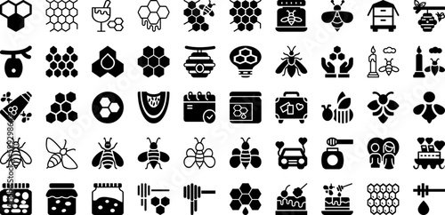 Honey Icon Set Isolated Silhouette Solid Icons With Icon, Vector, Illustration, Food, Honey, Symbol, Healthy Infographic Simple Vector Illustration