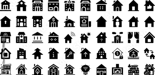 Home Icon Set Isolated Silhouette Solid Icons With House, Symbol, Icon, Home, Business, Vector, Sign Infographic Simple Vector Illustration