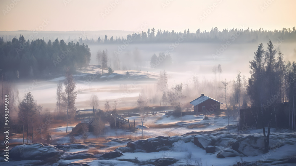 冬の朝の景色、雪景色 | Winter morning scenery, snow scene ,Generative AI Stock  Illustration | Adobe Stock