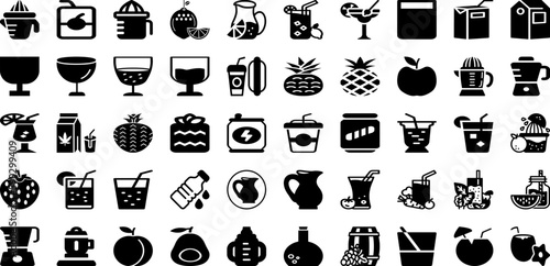 Juice Icon Set Isolated Silhouette Solid Icons With Icon, Juice, Glass, Drink, Food, Vector, Symbol Infographic Simple Vector Illustration