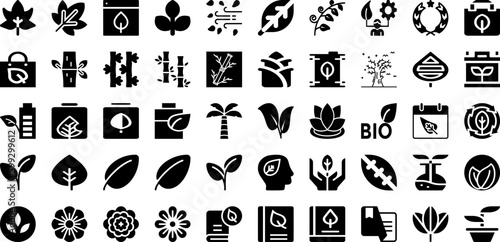 Leaf Icon Set Isolated Silhouette Solid Icons With Icon, Eco, Vector, Leaf, Plant, Organic, Sign Infographic Simple Vector Illustration