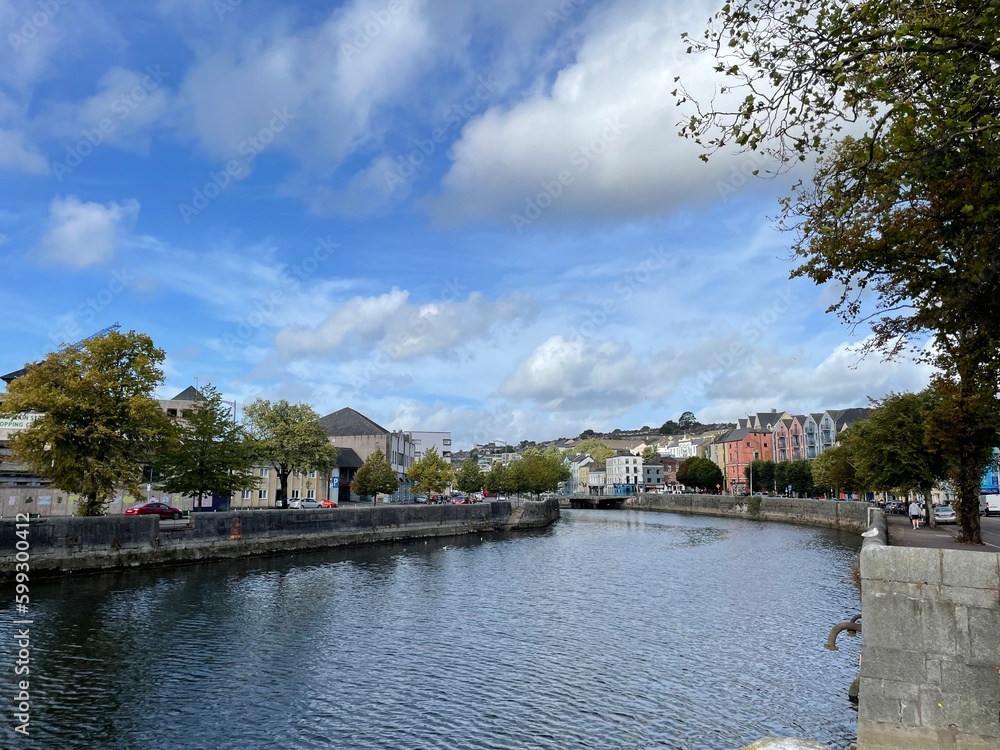 view of the river in the city, cork, ireland.