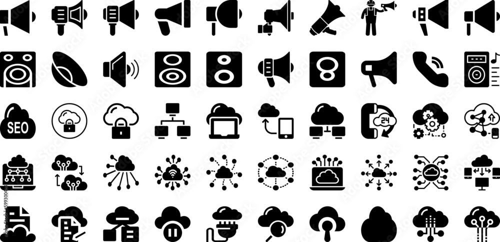 Loud Icon Set Isolated Silhouette Solid Icons With Icon, Sound, Vector, Loud, Loudspeaker, Megaphone, Speaker Infographic Simple Vector Illustration