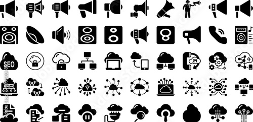 Loud Icon Set Isolated Silhouette Solid Icons With Icon  Sound  Vector  Loud  Loudspeaker  Megaphone  Speaker Infographic Simple Vector Illustration
