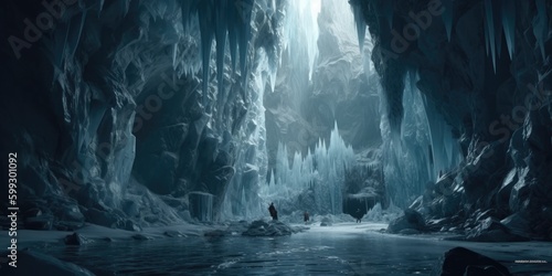 Fotografia, Obraz fantasy ice caves deep underground - generative ai