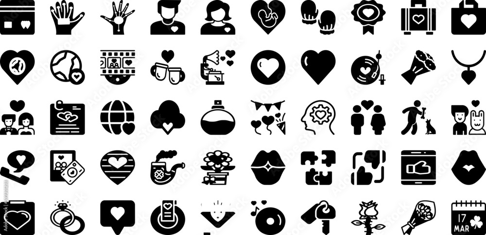 Love Icon Set Isolated Silhouette Solid Icons With Icon, Vector, Illustration, Shape, Love, Symbol, Heart Infographic Simple Vector Illustration