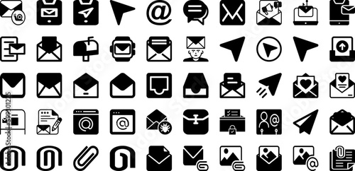 Mail Icon Set Isolated Silhouette Solid Icons With Web, Icon, Mail, Communication, Symbol, Message, Sign Infographic Simple Vector Illustration
