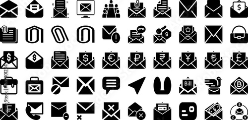 Mail Icon Set Isolated Silhouette Solid Icons With Symbol, Mail, Sign, Icon, Communication, Message, Web Infographic Simple Vector Illustration