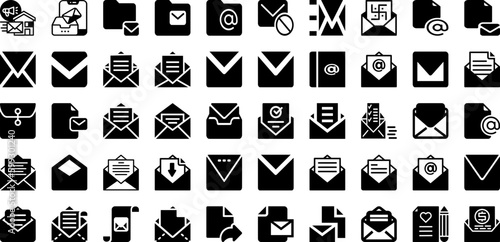 Mail Icon Set Isolated Silhouette Solid Icons With Mail, Message, Symbol, Communication, Web, Icon, Sign Infographic Simple Vector Illustration
