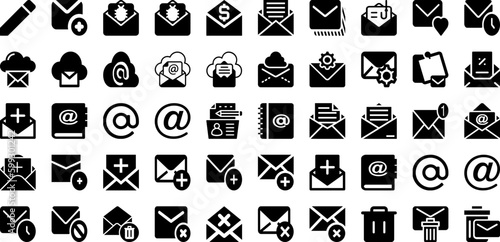 Mail Icon Set Isolated Silhouette Solid Icons With Sign, Mail, Web, Communication, Icon, Message, Symbol Infographic Simple Vector Illustration