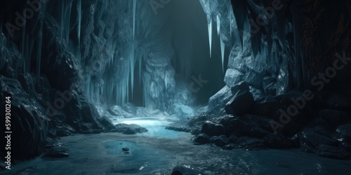 Fotografia fantasy ice caves deep underground - generative ai