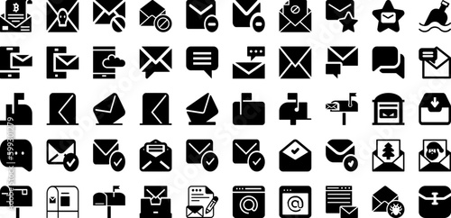 Mail Icon Set Isolated Silhouette Solid Icons With Icon, Message, Mail, Communication, Sign, Symbol, Web Infographic Simple Vector Illustration