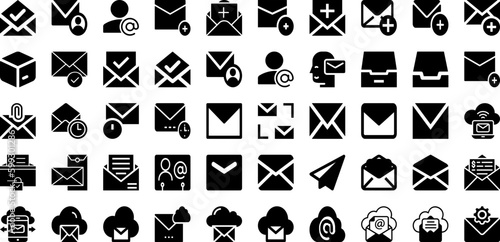 Mail Icon Set Isolated Silhouette Solid Icons With Web, Communication, Sign, Mail, Symbol, Icon, Message Infographic Simple Vector Illustration