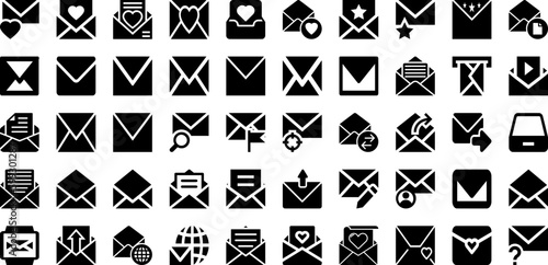 Mail Icon Set Isolated Silhouette Solid Icons With Mail, Icon, Web, Message, Communication, Symbol, Sign Infographic Simple Vector Illustration